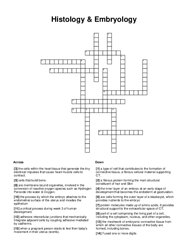 Histology & Embryology Crossword Puzzle