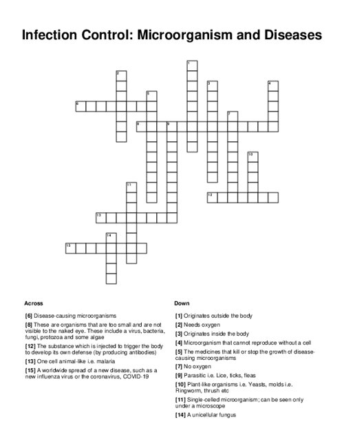 Infection Control: Microorganism and Diseases Crossword Puzzle