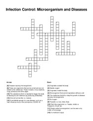 Infection Control: Microorganism and Diseases Crossword Puzzle