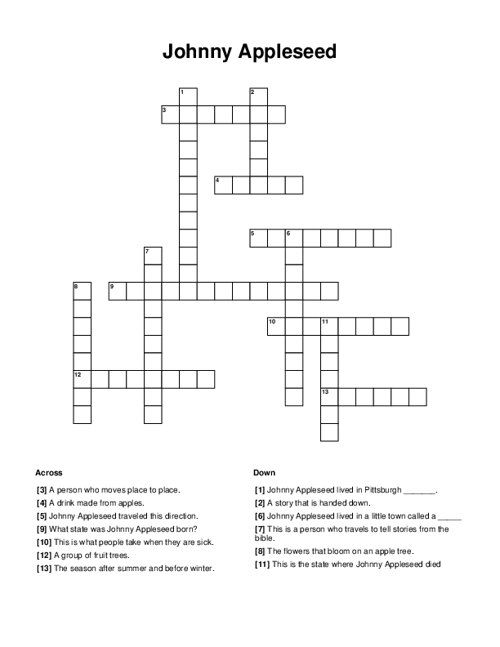 Johnny Appleseed Crossword Puzzle