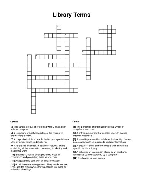 Library Terms Crossword Puzzle