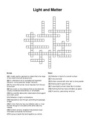 Light and Matter Crossword Puzzle