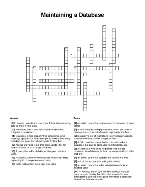 Maintaining a Database Crossword Puzzle