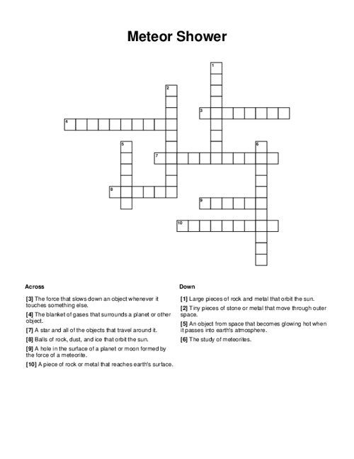 Meteor Shower Crossword Puzzle