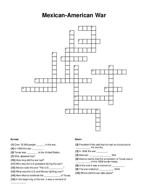 Mexican-American War Crossword Puzzle