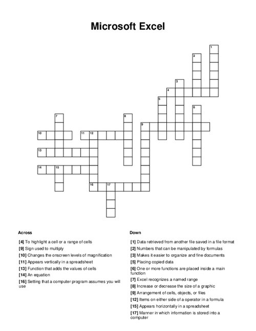Microsoft Excel Crossword Puzzle