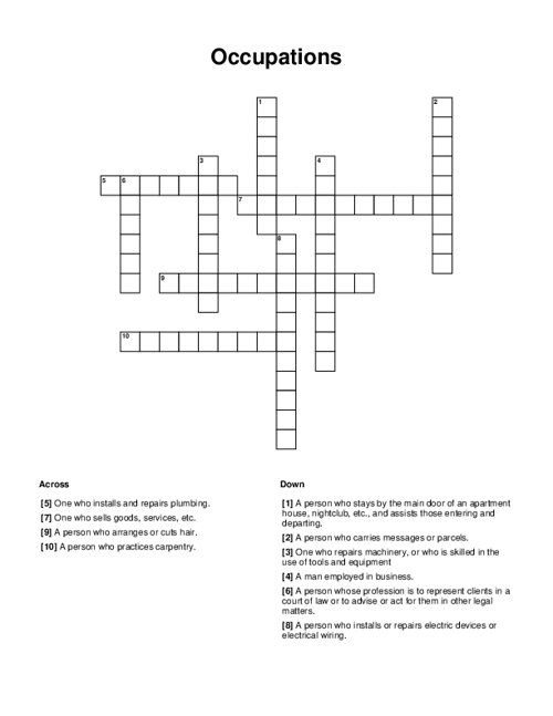 Occupations Crossword Puzzle