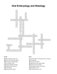 Oral Embryology and Histology Crossword Puzzle