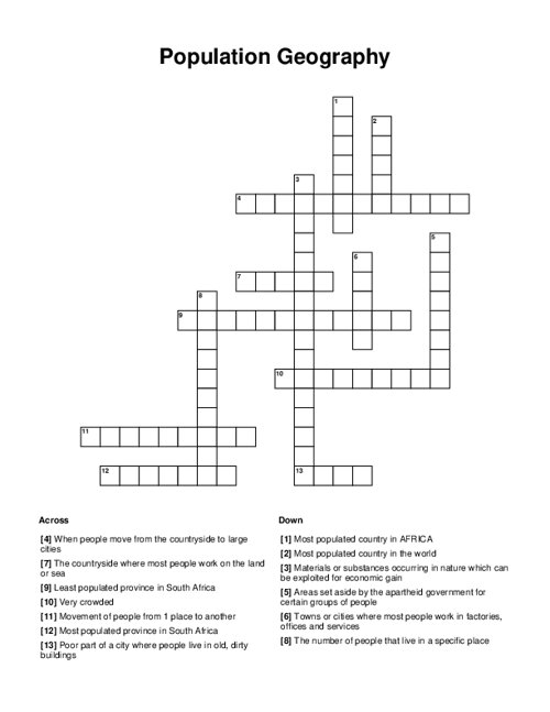 Population Geography Crossword Puzzle