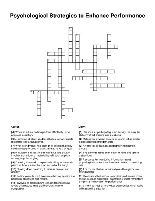Psychological Strategies to Enhance Performance Crossword Puzzle