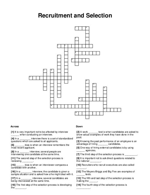 Recruitment and Selection Crossword Puzzle
