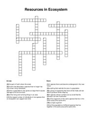 Resources in Ecosystem Crossword Puzzle