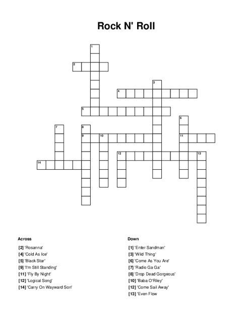 Rock N' Roll Crossword Puzzle