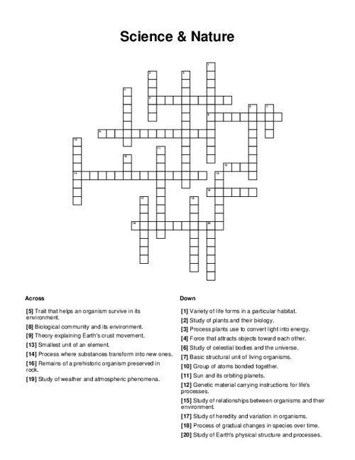 Science & Nature Crossword Puzzle