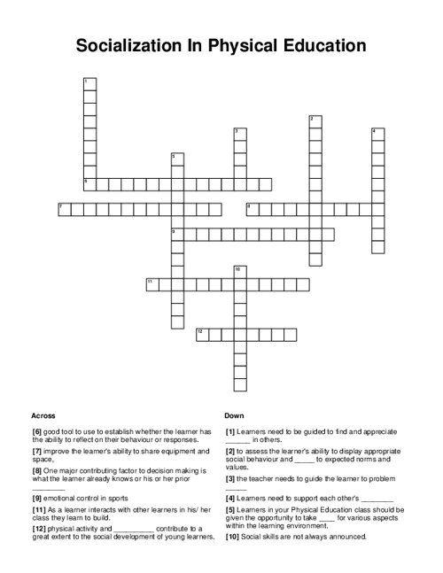 Socialization In Physical Education Crossword Puzzle