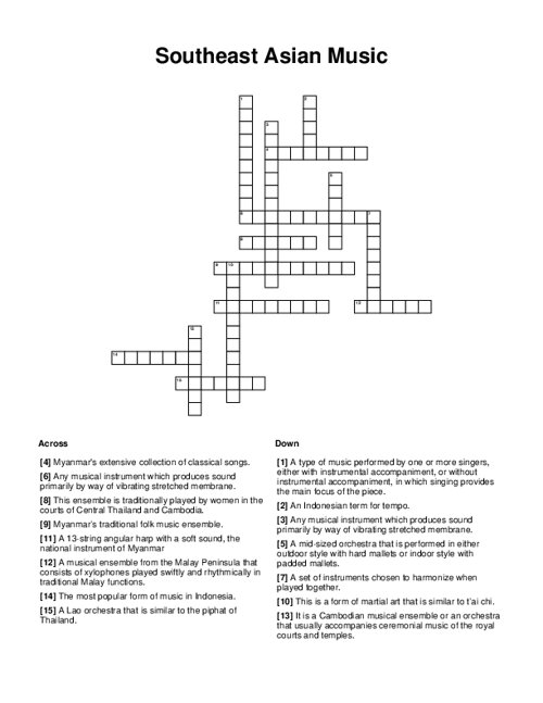 Southeast Asian Music Crossword Puzzle