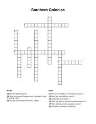 Southern Colonies Crossword Puzzle