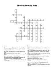 The Intolerable Acts Crossword Puzzle