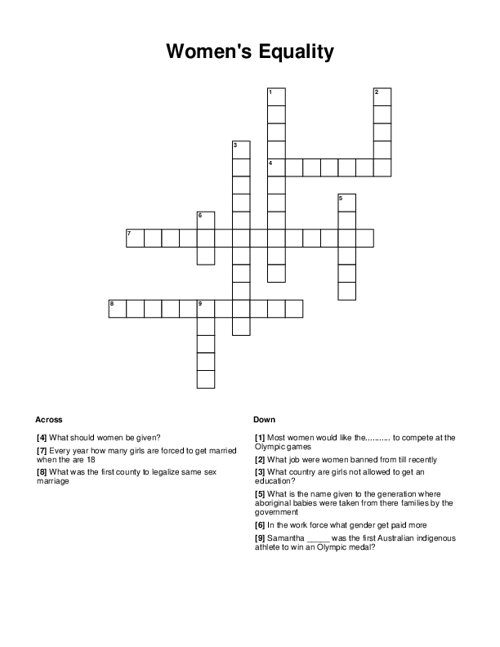 Women's Equality Crossword Puzzle