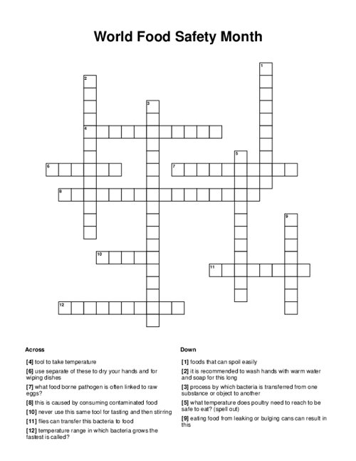 World Food Safety Month Crossword Puzzle