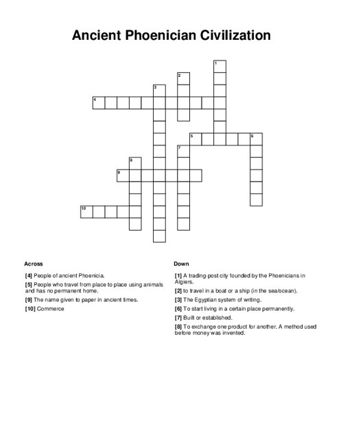 Ancient Phoenician Civilization Crossword Puzzle