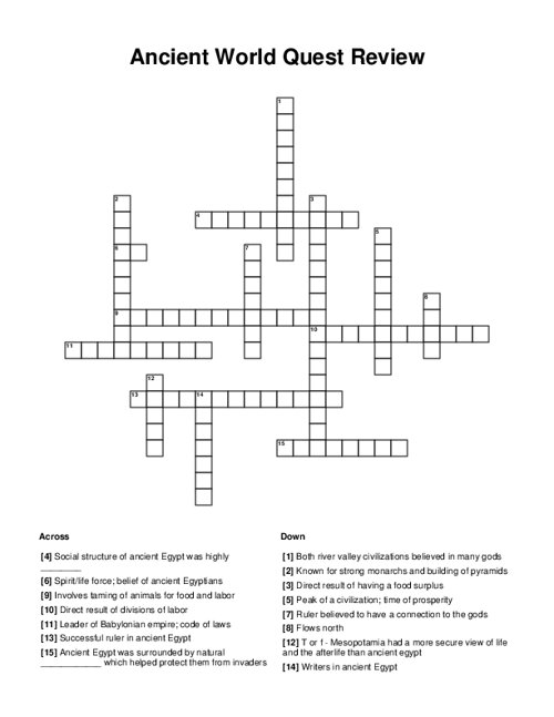 Ancient World Quest Review Crossword Puzzle