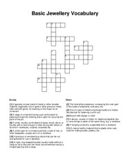 Basic Jewellery Vocabulary Crossword Puzzle