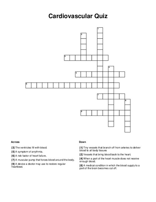 Cardiovascular Quiz Crossword Puzzle