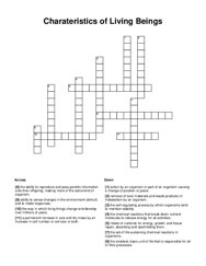 Charateristics of Living Beings Crossword Puzzle