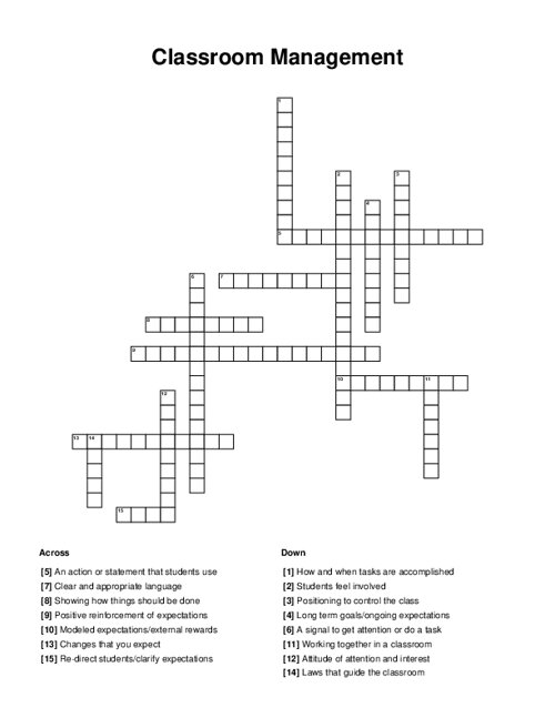 Classroom Management Crossword Puzzle