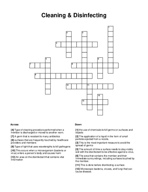 Cleaning & Disinfecting Crossword Puzzle