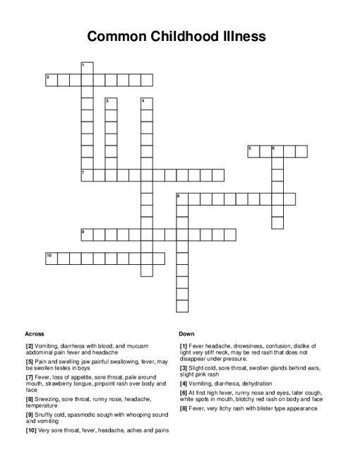 Common Childhood Illness Crossword Puzzle