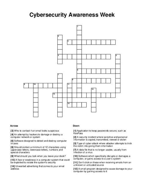 Cybersecurity Awareness Week Crossword Puzzle