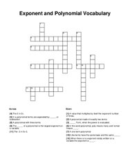 Exponent and Polynomial Vocabulary Crossword Puzzle