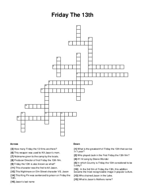 Friday The 13th Crossword Puzzle