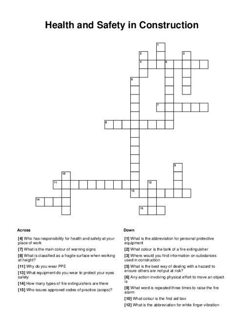 Health and Safety in Construction Crossword Puzzle