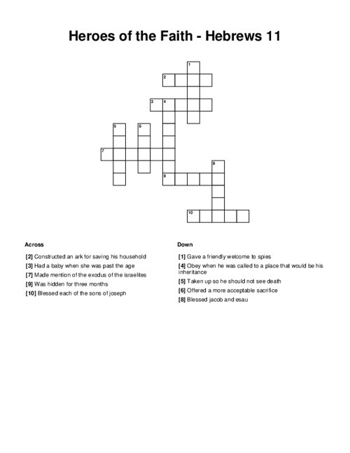 Heroes of the Faith - Hebrews 11 Crossword Puzzle