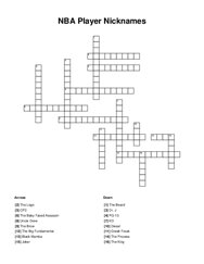 NBA Player Nicknames Crossword Puzzle