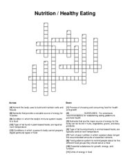 Nutrition / Healthy Eating Crossword Puzzle