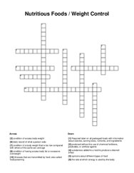 Nutritious Foods / Weight Control Crossword Puzzle