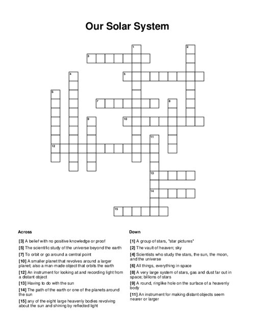 Our Solar System Crossword Puzzle
