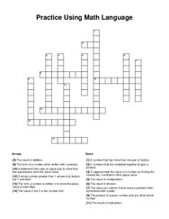 Practice Using Math Language Crossword Puzzle