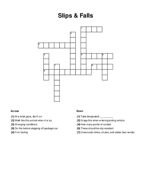 Slips & Falls Crossword Puzzle