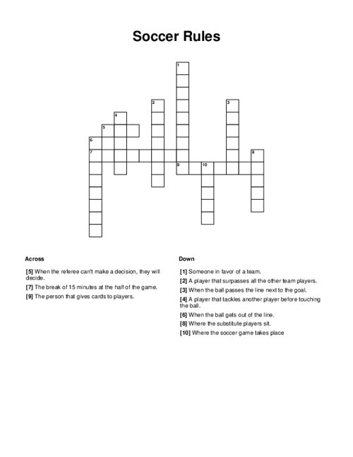 Soccer Rules Crossword Puzzle