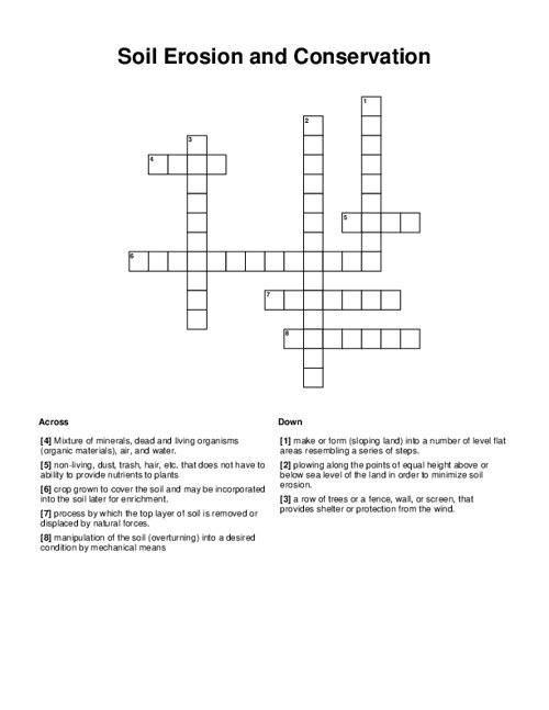 Soil Erosion and Conservation Crossword Puzzle