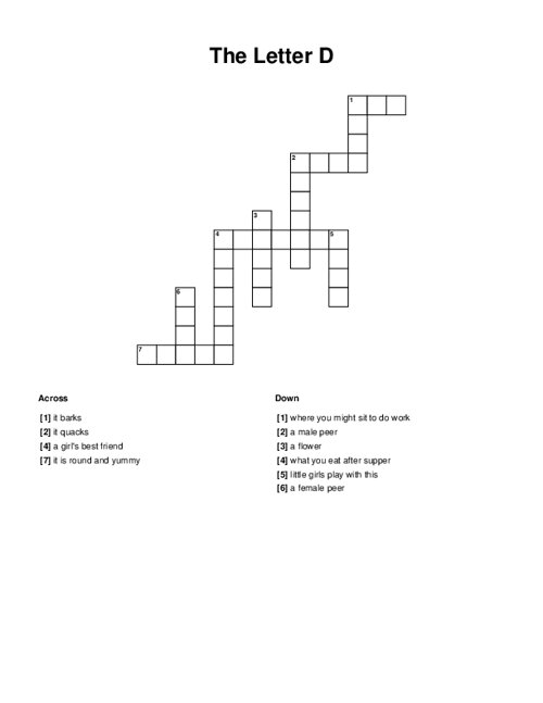 The Letter D Crossword Puzzle
