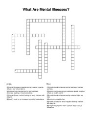What Are Mental Illnesses? Crossword Puzzle