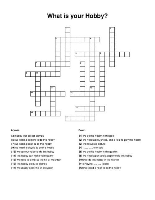 What is your Hobby? Crossword Puzzle