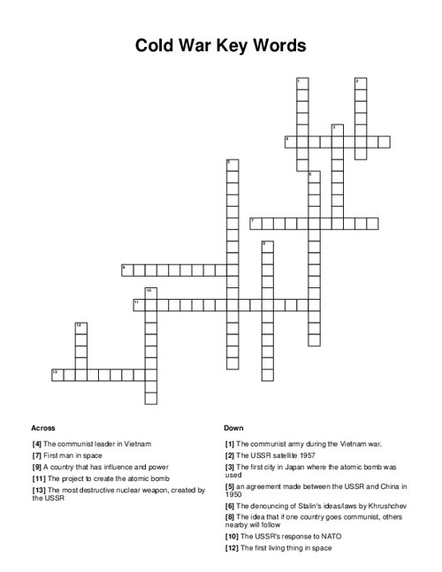Cold War Key Words Crossword Puzzle