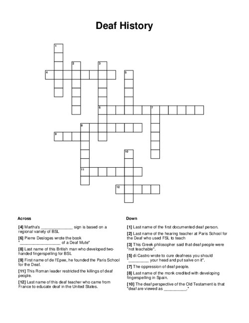 Deaf History Crossword Puzzle